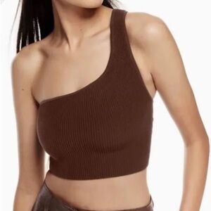 M | Aritzia Sculpt Knit One-Shoulder Ribbed Crop Tank